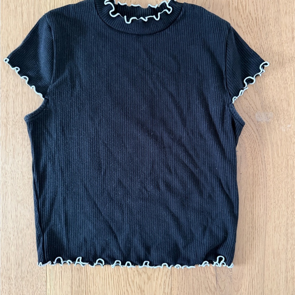 Sunday Best Black Ruffle Trim Crop Top